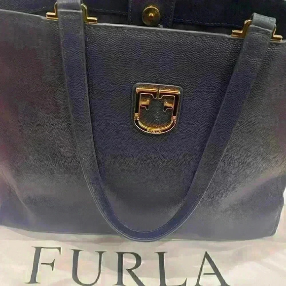 FURLA BELVEDERE 100% Leather Tote M in Blue Barely Used | MSRP $378 | free gift! - Picture 2 of 16